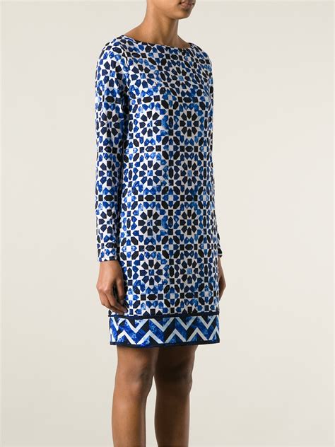 Michael Kors Royal Blue Jersey Geometric Border Print Shift Dress